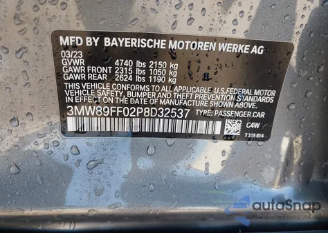 2023 BMW 330I xDrive from USA, damaged, VIN 3MW89FF02P8D32537